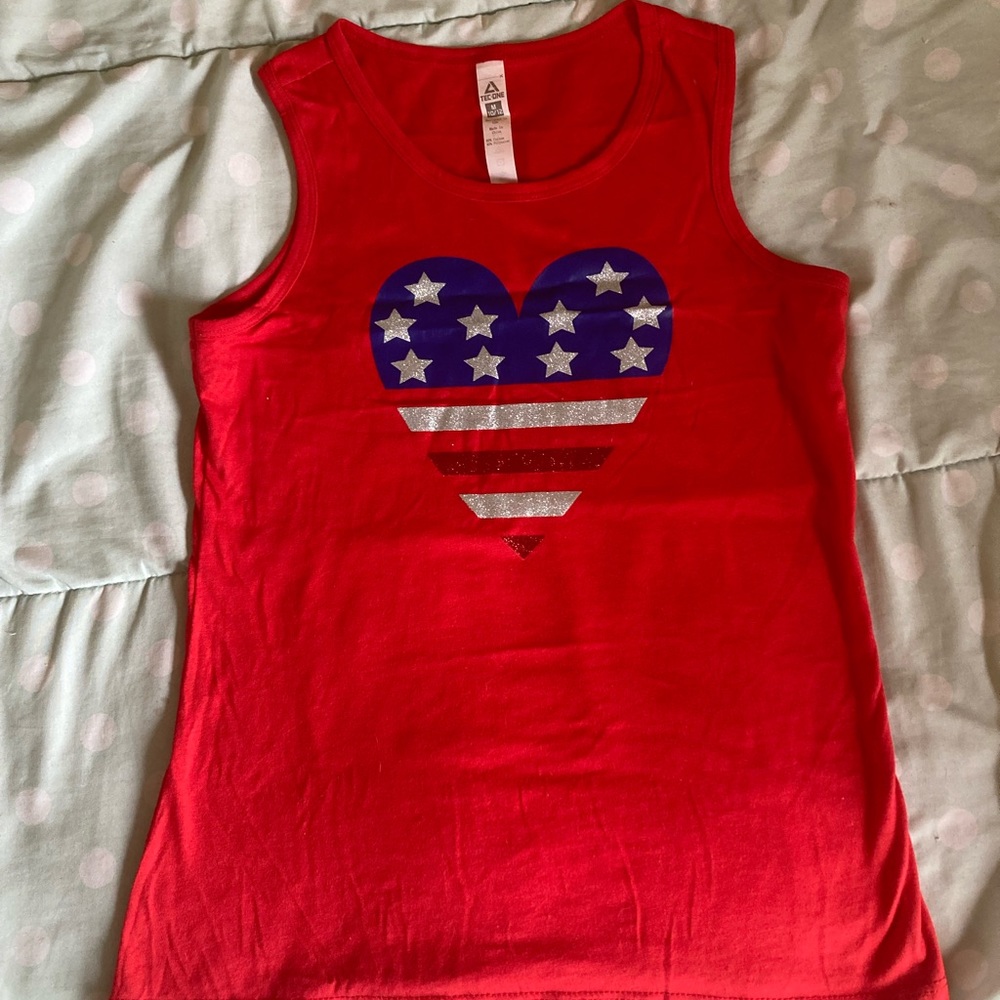 Cute red American flag shirt.